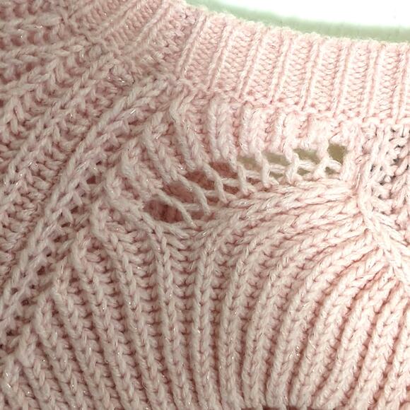 A new day Scalloped Seashell Sweater Women's S Pink Metallic Long Sleeve Knit - Picture 9 of 10